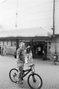 Patrick outside Bedford's freshly firebombed cinema.