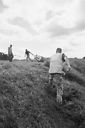 Sam, George and Jim forking grass at Stukeley.