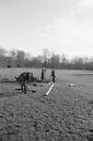 John, Joe and Andy digging the holes for a post-and-rail fence in New Bradwell, Milton Keynes.